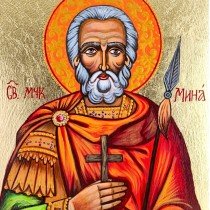ГОЛЯМА РЪЧНО РИСУВАНА ИКОНА СВЕТИ МИНА
