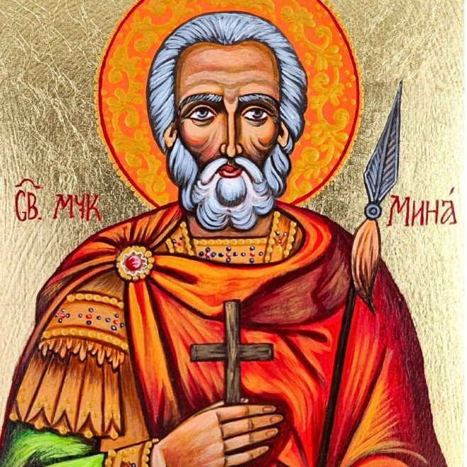 ГОЛЯМА РЪЧНО РИСУВАНА ИКОНА СВЕТИ МИНА