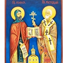 ГОЛЯМА РЪЧНО РИСУВАНА ИКОНА СВЕТИ СВЕТИ КИРИЛ И МЕТОДИЙ