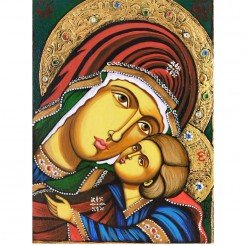 ГОЛЯМА РИСУВАНА ИКОНА СВЕТА БОГОРОДИЦА С КРИСТАЛИ
