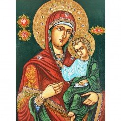 СПЕЦИАЛНА РЪЧНО РИСУВАНА ИКОНА СВЕТА БОГОРОДИЦА ИВЕРСКА С КРИСТАЛИ